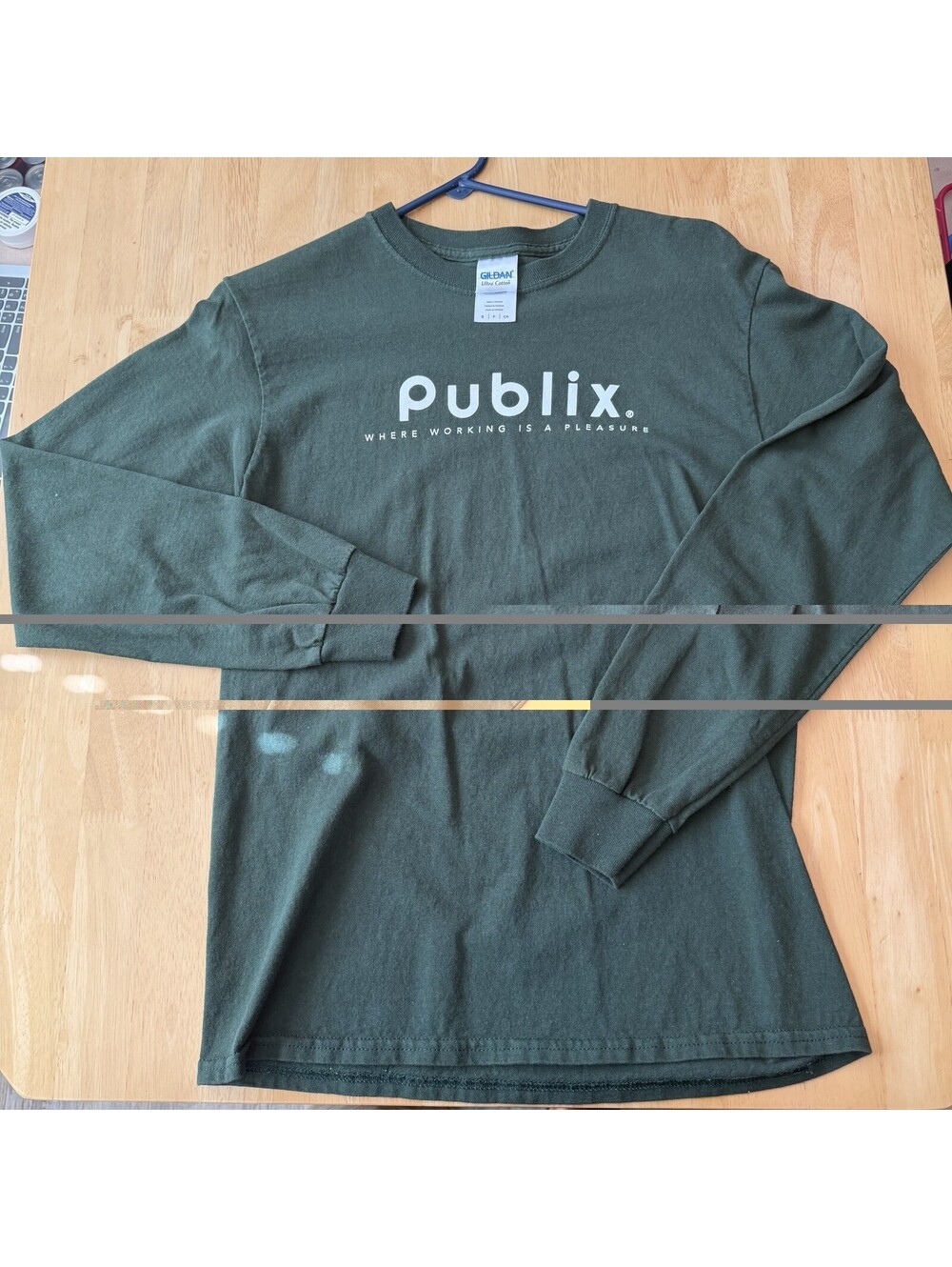 Publix Gildan Ultra Cotton Unisex  S Green Long Sleeve Crew Neck Logo Tee